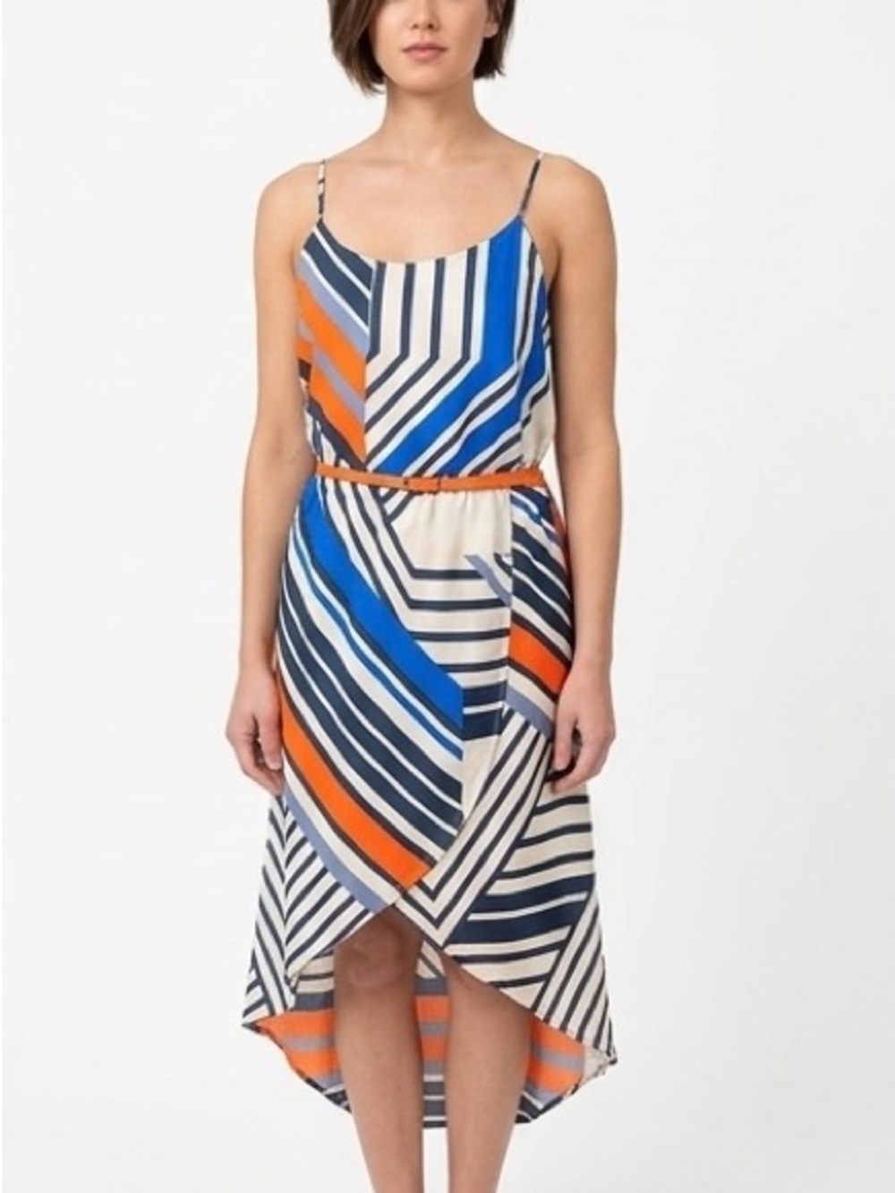 JEALOUS TOMATO Spaghetti Strap High Low Dress Geometric Flowy Stripes Size Small